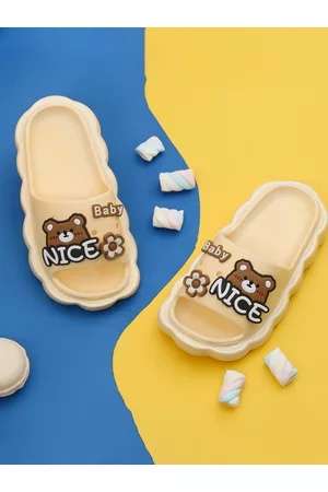 Yellow bee Girls Bear Embellished Sliders