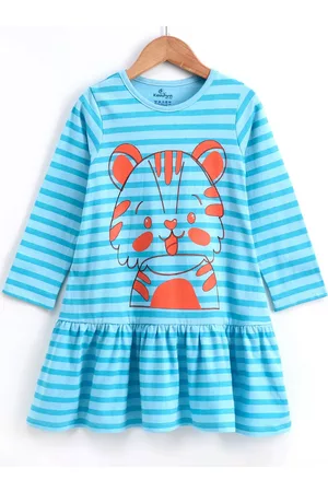 KiddoPanti Girls Striped Drop-Waist Cotton Dress