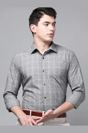 Park Avenue Men Grey Slim Fit Checked Pure Cotton Formal Shirt