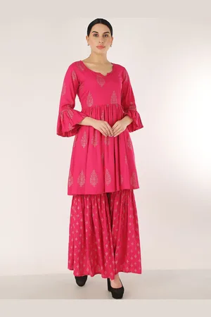 Metro Fashion Printed Flared Sleeves A-Line Kurta with Sharara