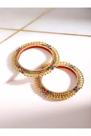 Yellow Chimes Set Of 2 Gold-Plated Red & Green Meenakari Bangles