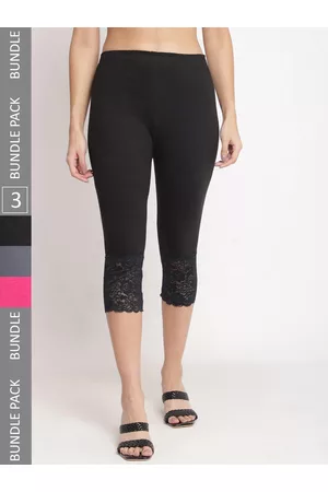 GRACIT Women Pack Of 3 Skinny Fit Pure Cotton Lace Hem Capris