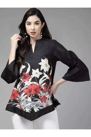 Bhama Couture Black & White Mandarin Collar Printed Tunic