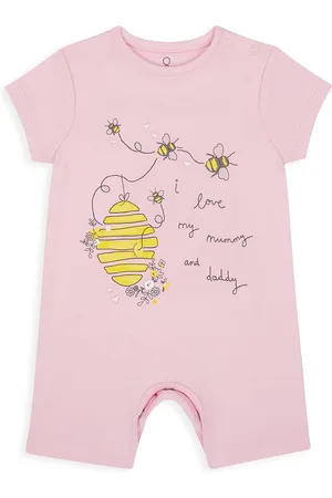Mothercare Girls Pink Printed Pure Cotton Rompers