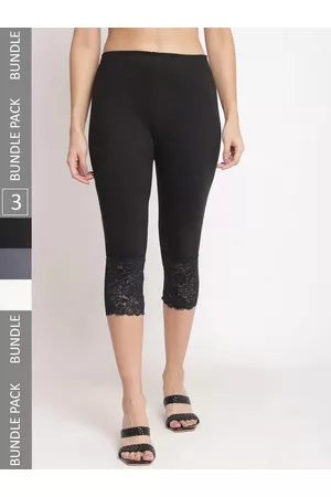 GRACIT Women Pack Of 3 Skinny Fit Pure Cotton Lace Hem Capris