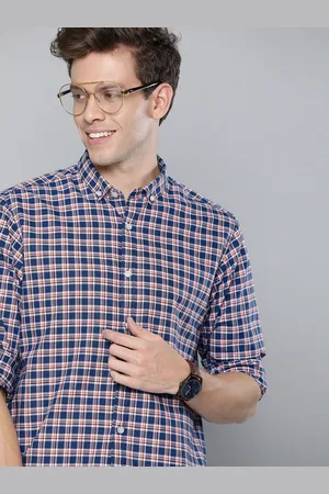 Mast & Harbour Men Navy Blue & Red Regular Fit Checked Casual Shirt