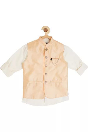 CAVIO Boys Sequin Embroidered Slim-Fit Nehru Jacket With Shirt & Brooch
