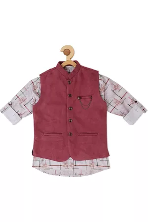 CAVIO Boys Velvet Nehru Jacket with Printed Shirt