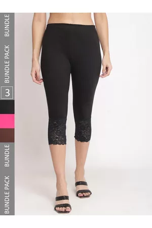 GRACIT Women Pack Of 3 Skinny Fit Pure Cotton Lace Hem Capris