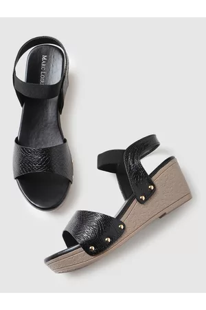 Marc Loire Women Black Textured Wedge Sandals
