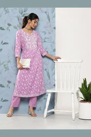 Divena World Women Floral Printed Pure Cotton Kurta with Trousers