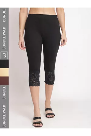 GRACIT Women Pack Of 3 Skinny Fit Pure Cotton Lace Hem Capris