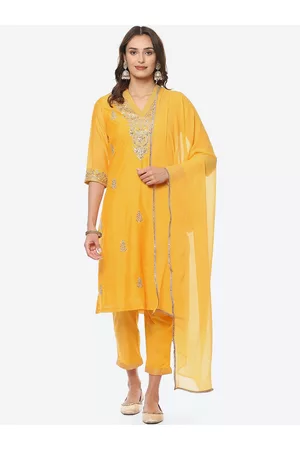 Biba Women Ethnic Motifs Embroidered Kurta with Trousers & Dupatta