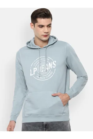 Louis Philippe Jeans Grey & Red Cotton Regular Fit Logo Printed Hooded  Sweatshirt