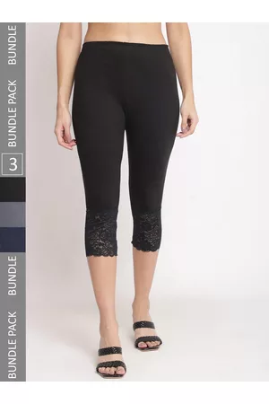 GRACIT Women Pack Of 3 Skinny Fit Pure Cotton Lace Hem Capris