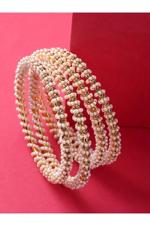 The Pari Set Of 4 Gold-Plated Stone-Studded & Pearl Beaded Bangles