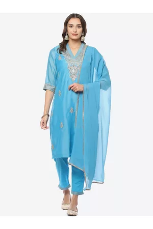 Biba Women Ethnic Motifs Embroidered Thread Work Kurta with Trousers & With Dupatta