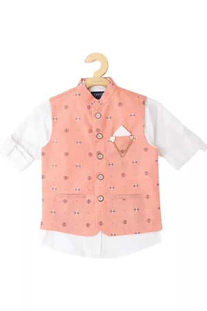 CAVIO Boys Woven-Design Cotton Nehru Jacket With Shirt