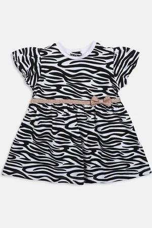 chicco Girls Animal Printed Flutter Sleeves Bow Detail A-Line Dress