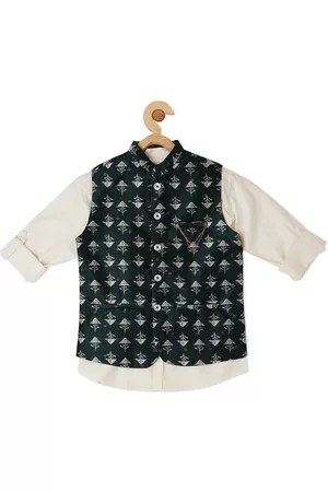 CAVIO Boys Printed Nehru Jacket With Shirt