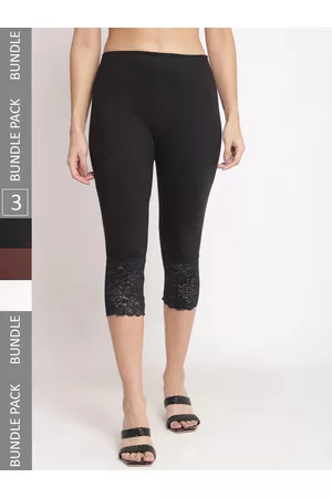 GRACIT Women Pack Of 3 Skinny Fit Pure Cotton Lace Hem Capris