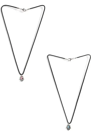 EL REGALO Pack Of 2 Silver-Plated Stone Studded Contemporary Pendants With Chain
