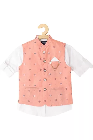 CAVIO Boys Printed Nehru Jacket With Shirt