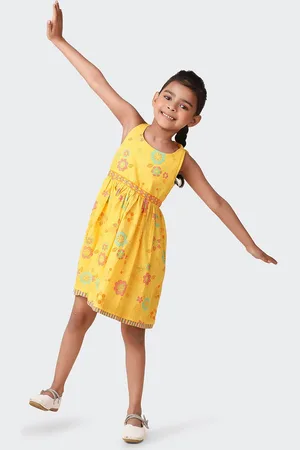 Fabindia Girls Floral Printed Cotton Fit And Flare Dress