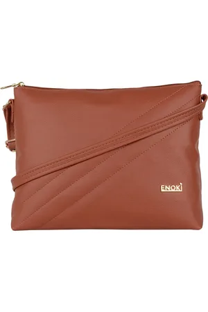 ENOKI Tan Brown Structured Sling Bag with Quilted
