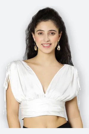 Oxolloxo Women White Solid Satin Crop Top