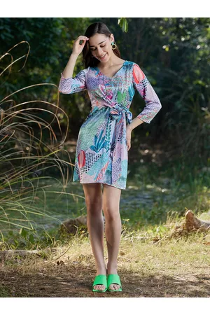 ATHENA V-Neck Tropical A-Line Dress