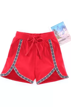 KiddoPanti Girls Cotton Knit Shorts With Tape Hem