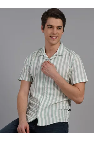 Rigo Men White & Green Relaxed Striped Casual Shirt