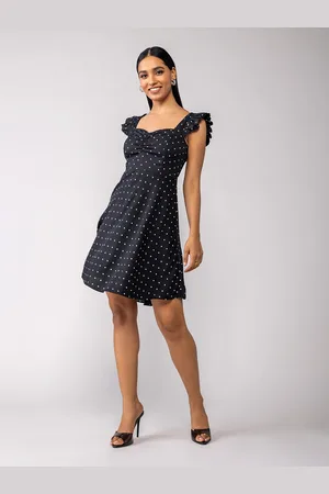 20Dresses Polka Dots Printed Sweet heart Neck Ruched Dress