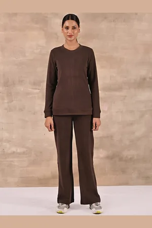Lakshita Women Round Neck Long Sleeves Mid-Rise Velour Tracksuit