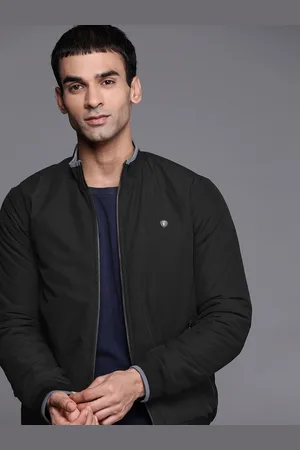 Louis Philippe Men Black Solid Bomber Jacket