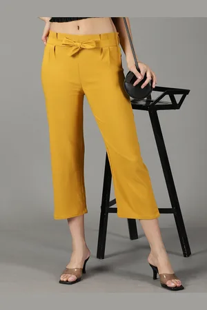 SHOWOFF Women Cotton Relaxed Straight Fit High-Rise Trousers
