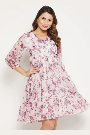 Bitterlime Floral Printed Georgette Dress