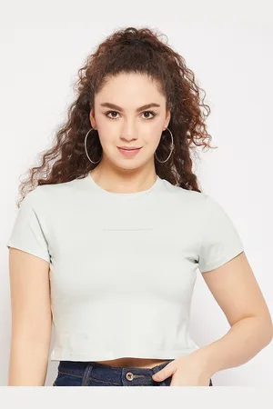 CAMLA Short Sleeves Typography Printed Cotton Crop T-shirt