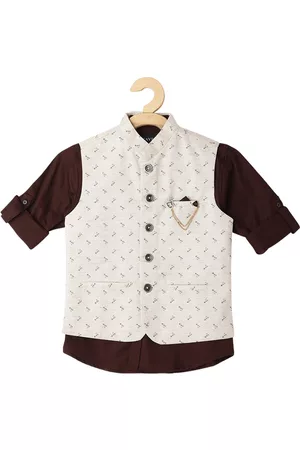 CAVIO Boys Printed Cotton Nehru Jackets With Shirt