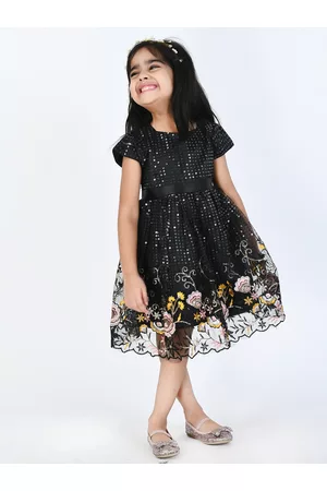 Bella Moda Girls Black Embellished Fit and Flare Dress