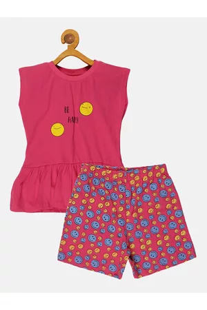 KiddoPanti Girls Printed Pure Cotton Top with Shorts