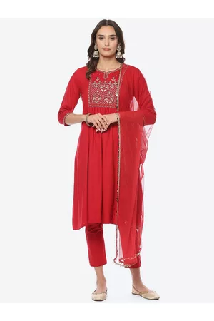 Biba Women Plus Size Yoke Design Kurta with Trousers & Dupatta