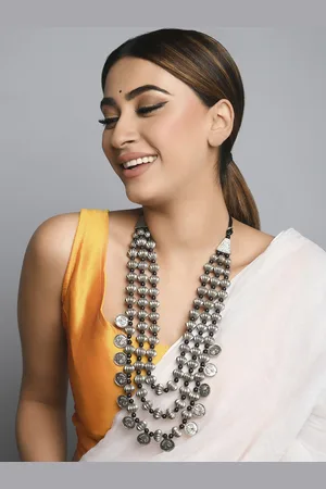 Fida Women Silver-Toned & Black Silver-Plated Layered Necklace