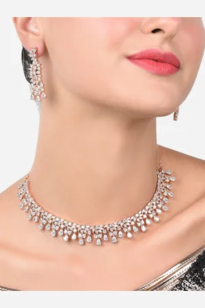 Ami Rose Gold-Plated Cubic Zirconia Studded Contemporary Necklace & Earring Set