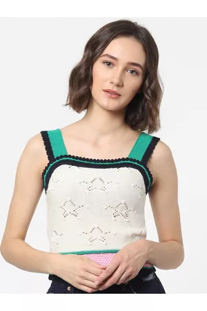 ONLY Women Multicoloured Shoulder Strap Cotton Crop Top