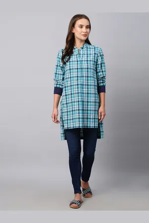 Chemistry Checked Shirt Style Longline Top