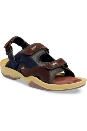 WOAKERS Men Brown & Charcoal Grey Colourblocked Leather Sports Sandals