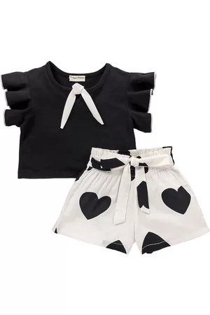 CrayonFlakes Girls Flutter Sleeves Top with Printed Shorts Clothing Set