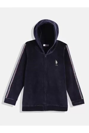 Ralph Lauren Girls Navy Blue Hooded Front-Open Sweatshirt With Taping Detail